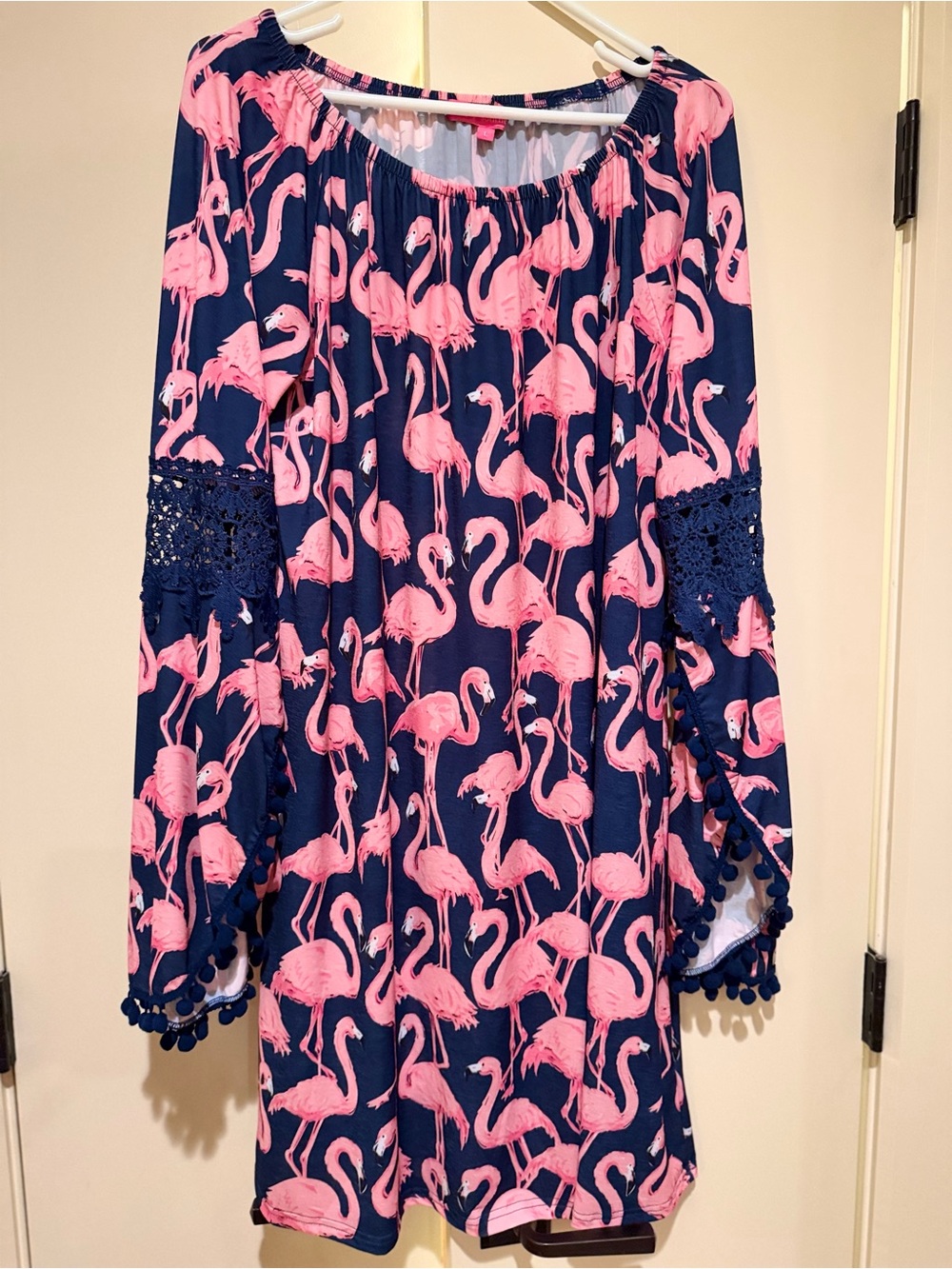 Simply Southern Navy & Pink Flamingo Off-Shoulder Swim Coverup